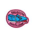 An embroidered patch featuring a blue shoe with a red tongue and white laces, surrounded by a pink border with the text 'COLLECTORS SOCIETY OF MODERN SHOES'.