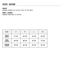 Size guide chart for clothing measurements on a white background