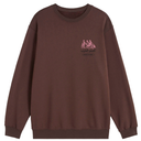 Brown sweatshirt with a small logo on the chest against a white background