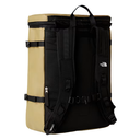 Beige and black backpack with The North Face logo on a white background