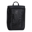 A black The North Face backpack shown from the back, featuring a top carry handle, a main zippered compartment, and a vertical front zip pocket with a tonal black logo print.