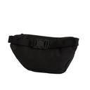A black waist bag with an adjustable webbing strap and a black plastic buckle, shown against a plain white background.