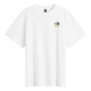 White t-shirt with a logo on a white background