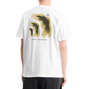 White t-shirt with yellow and black graphic design on a white background