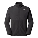 A black full-zip jacket with a stand-up collar and a white embroidered logo of The North Face on the left chest, displayed against a solid white background.