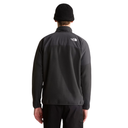 A man viewed from the back wearing a black beanie, a black quarter-zip fleece jacket with a white The North Face logo on the upper back, and black pants, set against a plain white background.
