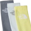 Three pairs of socks in gray, white, and yellow with 'The North Face' logo.