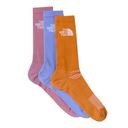 Three pairs of socks in pink, blue, and orange with 'The North Face' logo on a white background.