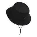 Black bucket hat with chin strap on a white background