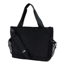 A black tote bag with dual top handles, a detachable shoulder strap, and side mesh pockets, shown on a plain white background. The small white embroidered logo for The North Face is visible on the strap.