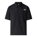 Black short-sleeve shirt with brand logo on a white background