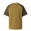 Brown t-shirt with a logo on the back against a white background