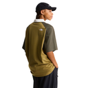 Person wearing a green and black The North Face shirt on a white background