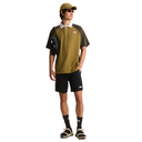 Person wearing a green and black outfit with a cap and sunglasses on a white background