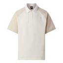 Beige and white polo shirt with The North Face logo on a white background