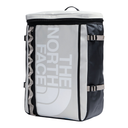 The North Face insulated cooler bag in white, gray, and black with silver buckles, shown on a plain white background.
