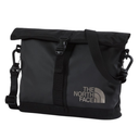 The North Face black roll-top messenger bag with a silver logo on the front, featuring a black shoulder strap and side carabiners, shown on a white background.