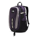 Purple and gray backpack with The North Face logo on a white background