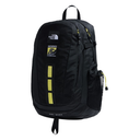 A black The North Face Iannu backpack with bright yellow accents, including reflective vertical stripes on the front and zipper pulls, shown against a plain white background.