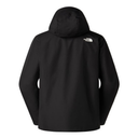 Black hooded jacket shown from the back, featuring a small white The North Face logo on the upper back, set against a light gray background.