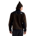 A man wearing a brown and black fleece pullover jacket with a matching brown beanie, shown from the back against a solid white background. The jacket features a brown fleece body, black shoulder yoke, and black elbow patches, with a small white embroidered logo on the upper back.