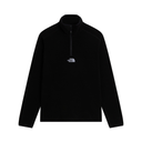 A black long-sleeve quarter-zip fleece pullover by The North Face, featuring a small white embroidered logo on the left chest, displayed against a solid white background.