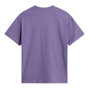 A plain purple short-sleeve t-shirt shown from the back, photographed flat against a solid white background.