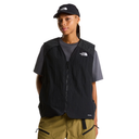 Person wearing a black vest with The North Face logo on a white background
