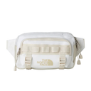 White and beige waist bag with The North Face logo on a white background