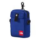 Blue pouch with black straps and The North Face logo on a white background