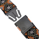Woven belt with a carabiner clip on a white background