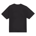 A plain black short-sleeve t-shirt shown from the back, laid flat against a solid white background.