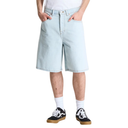 Light blue denim shorts worn by a person on a white background