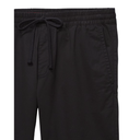 Black pants with drawstring waist on a white background