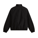 A black lightweight jacket with a mock neck collar, raglan sleeves, and elasticized cuffs and hem, shown from the back on a solid white background.