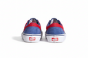 Red and blue sneakers with white soles on a white background