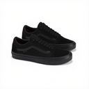 A pair of black low-top Vans sneakers, including the classic Old Skool style, shown on a clean white background.