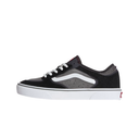 Black sneaker with white sole on a light gray background