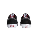A pair of black Vans 66/99 low-top sneakers shown from the back, featuring a white rubber sole and the classic red and white checkered heel tab.