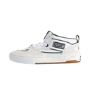 A white mid-top skate shoe with dark green accents, featuring a prominent 'Half Castle' patch on the side, white laces, and a gum sole.