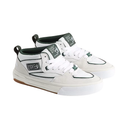 A pair of white and dark green skate shoes with 'Half Breed' branding on the side and tongue, shown against a plain white background.