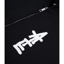 Black jacket with a white logo on a white background