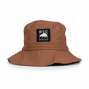 Brown bucket hat with a logo on a white background