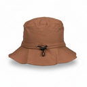 Brown bucket hat with a black drawstring on a white background