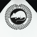 Logo of 'Ministry of Concrete Athens' with a white rat on a black background