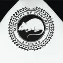 Logo of 'Ministry of Concrete Athens' with a white rat on a black background