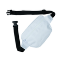 White waist bag with black straps on a white background
