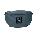 Gray waist bag with a visible brand logo on a white background