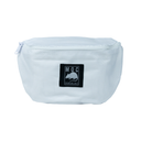 White waist bag with a logo on a white background