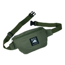 Green waist bag with a visible brand logo on a white background